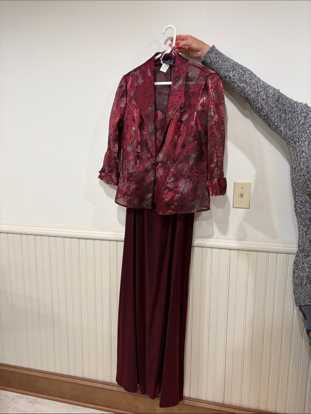 Alex Evenings Wine Maroon Dress with Coordinating Floral Crop Top